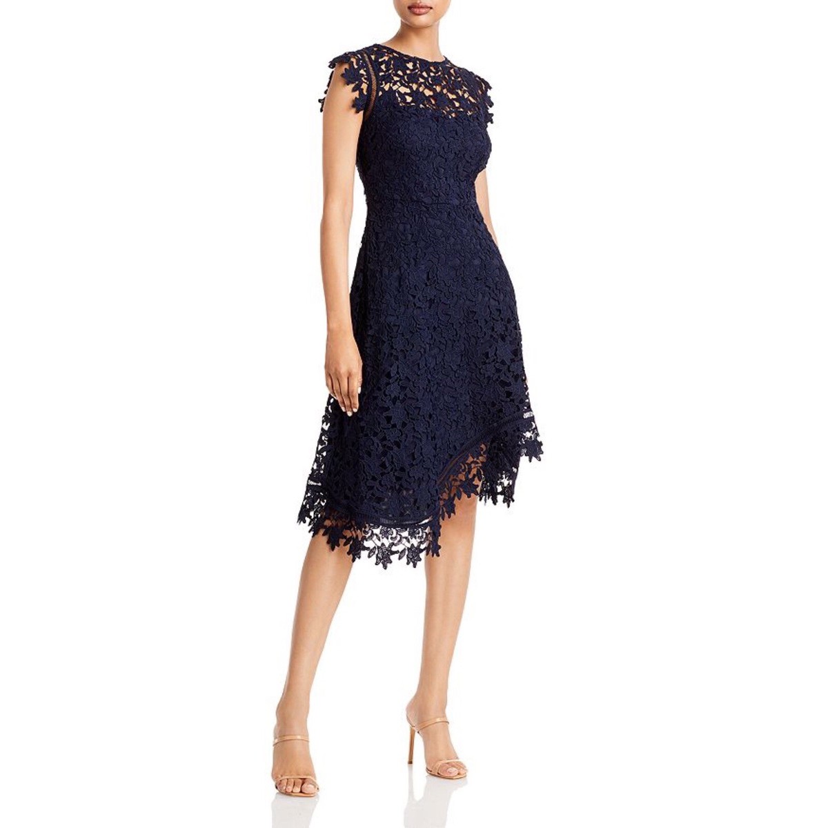 【正規品】acka lace flare dress size2 Eliza J Fit Flare Allover Lace Asymmetric Hem Cocktail Dress