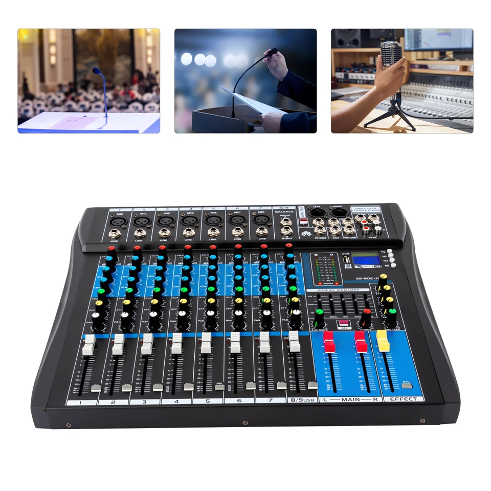 8 Kanal Audio Mischpult Konsole Verstärker USB DJ Live Mixer Studio Bluetooth DE - Bild 4 von 4