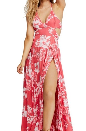 Free People Vestito Donna Maxi Halter Stampato Lille Taglia L Rosa Floreale Schiena Aperta - Foto 2 di 9