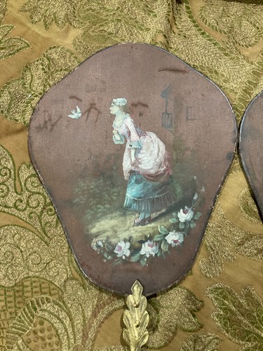 Antique Hand-Painted Silk Face Screens – 18th/19th Century Romantic Pair – - Picture 7 of 7
