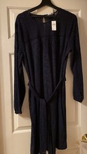 NWT GAP EYELET  TIE BELT JUST ABOVE KNEE LENGTH DRESS SZ XL TALL NAVY BLUE LINED