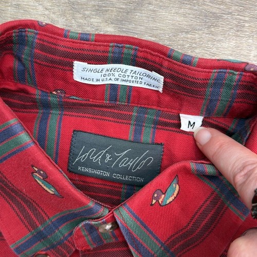 Lord & Taylor Plaid Duck Button Down Shirt Novelty Cotton Mens Medium - Picture 12 of 15