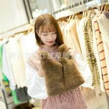 Ladies Japanese Knot Bags Tote Purse Faux Fur Fluffy Handbag Pouch Soft Wristlet