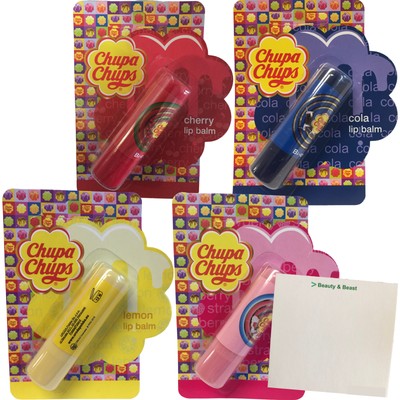 4x Chupa Chups Lippenbalsam Lippenpflege Lip Balm Lemon Cola Strawberry Cherry 