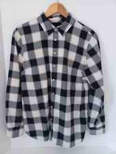 Talbots Button Up Shirt Womens M Black White Checkered Boyfriend Long Sleeve