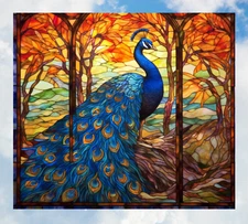 Peacock Faux Stained-Glass WINDOW CLING Size 9.1" Repositionable Vinyl