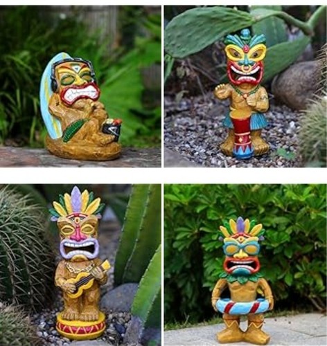 Tiki Totem Decor for Hawaiian Party, Solar Tiki Lights Outdoor Statues Backyard, - Picture 7 of 10