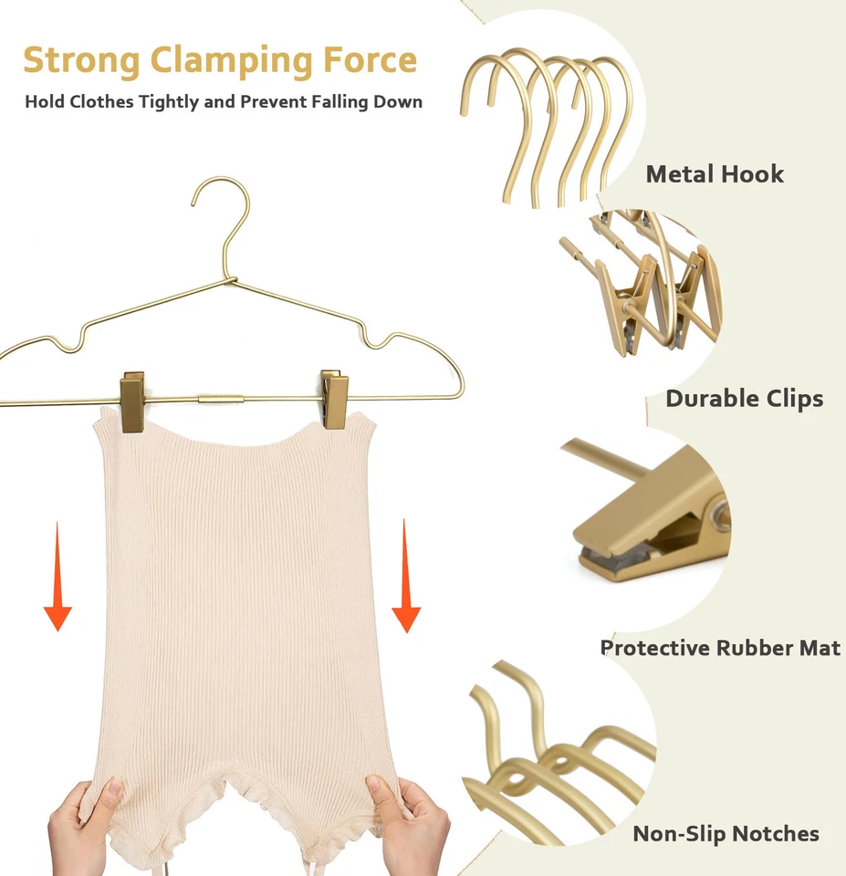 Adult Gold Metal Wire Suit Pants Trousers Coat Clips Clothes Hangers 10/30PCS - Image 4 of 4