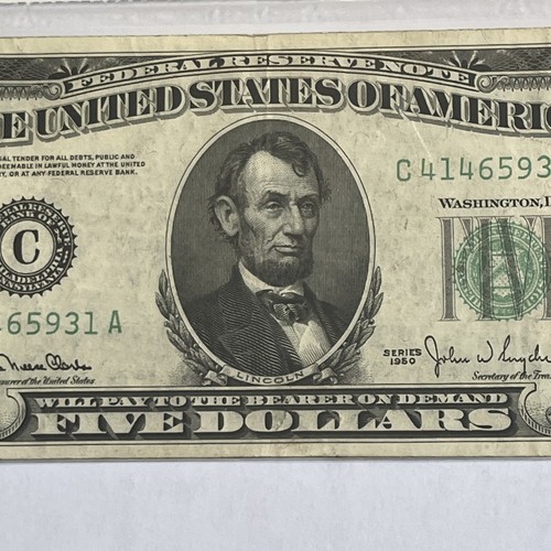 1950 $5. EXTREMELY FINE. CLARK/SNYDER. FEDERAL RESERVE NOTE. PHILADELPHIA - Picture 3 of 5