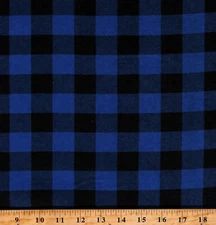 Flannel Buffalo Plaid Royal Blue Black PRT Flannel Fabric Print by Yard D275.29
