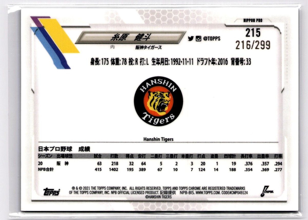 2021 Topps Chrome Kento Itohara #215 /299 Hanshin Tigers Purple | eBay