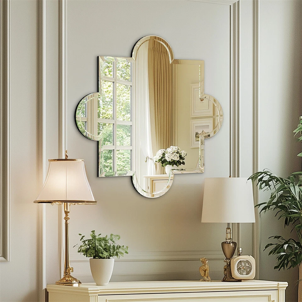 Espejo de pared sin marco espejo de tocador irregular borde biselado espejos de acento plateado Foto 3 de 4