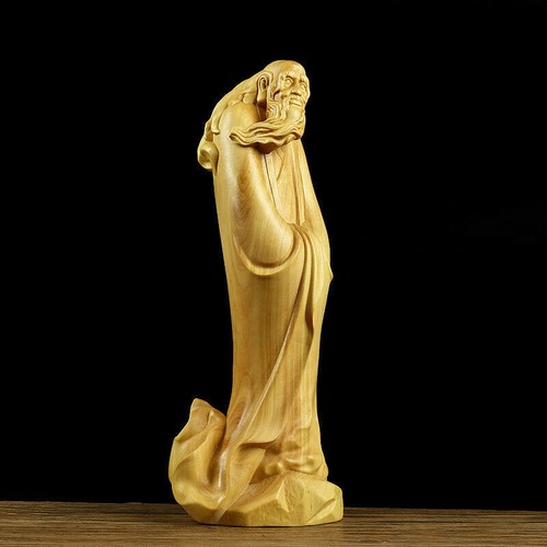 China Box-wood Hand-carved Ornament Taoists Philosopher Figure Lao-tzu Statue - Imagen 2 de 5