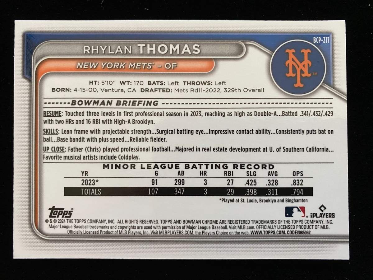 2024 Bowman Chrome RHYLAN THOMAS 1st Rookie GREEN REFRACTOR #/99 