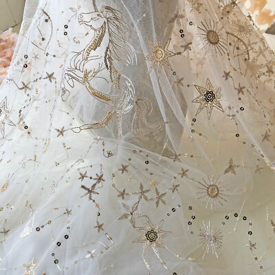 Beaded Star Moon Lace Fabric by Yard Embroidery Sequined Celestial Costume  Lace | eBay