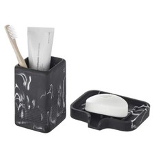 Elegant Marble Finish Bathroom Organizer Set - Resin Toothbrush  Soap Holder