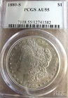 1880-S  $1 Morgan Silver Dollar -  PCGS AU55  - NO RESERVE