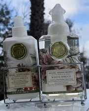 Michel Design Works WHITE SPRUCE Foaming Hand Soap + Hand Lotion + Holder  Set