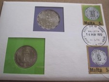 1972 MALTA 5 CENT & 5 MIL UNCIRCULATED COINS KM7, KM10 PNC COVER