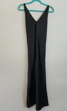 Vtg Y2k Fredericks Hollywood Maxi Slip Dress Black Satin Gown Strappy Glam 90s S