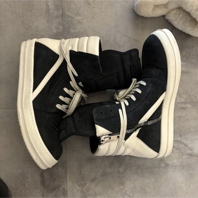 Rick Owens Leather High Top Boots Black/White Zipper Accent Men's EU 41
