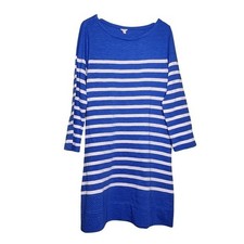 J Crew Blue White Striped Knit Dress Shift Casual Nautical Resort Vacation Small