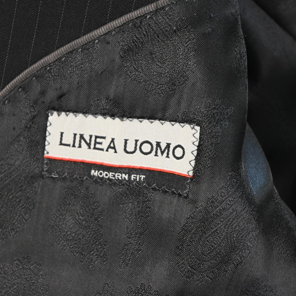 Linea Uomo 44S 38x29 Black Striped 100% Wool Mens Jacket Pants Suit - Image 4 of 4