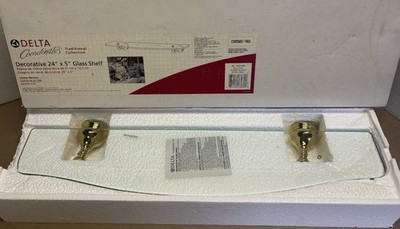 Delta Coordinates Brass Finish Glass Shelf 24  X 5   74010 PB NEW OPEN BOX