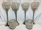 4 CYRSTAL 10” Silver Stem Jeweled Votives & 2 Matching 3” Votives (K9 Crystals)