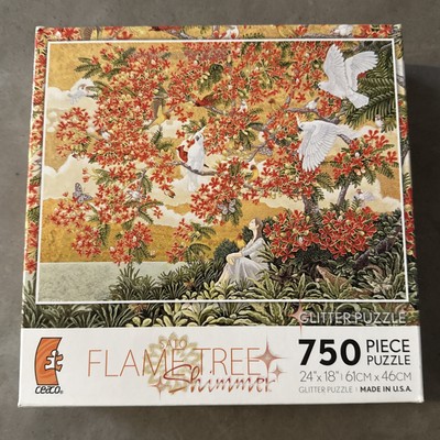 NEW SEALED Ceaco 750 Piece  Puzzle Sato Flame Tree Shimmer Glitter  24''x18'' 