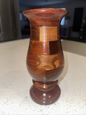 Turned Wood VASE Segmented Inlaid Patchwork 8 3/4" Handmade Grain Color