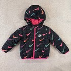 Nike Baby Hooded Puffer Jacket Fleece Inside All Over Logo Multi/Black 18M