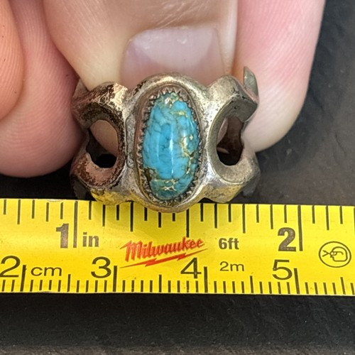 Navajo Tufa Cast Sterling Silver Ring Statement Natural Turquoise Size 8 - Picture 10 of 17