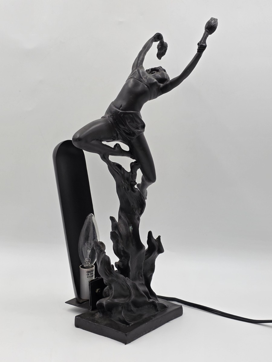 ANTIQUE ART DECO BRONZE STATUE SCULPTURE LADY FLAME LEAPER