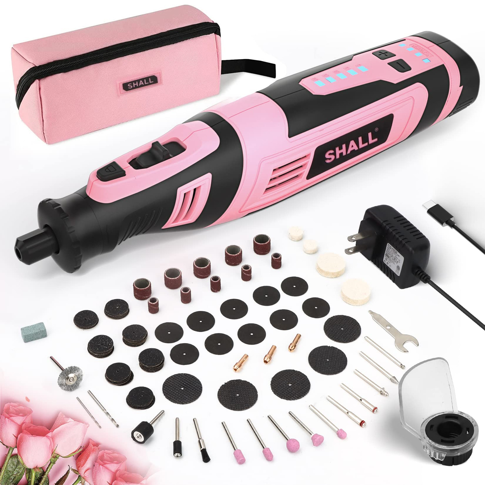 8V Cordless Rotary Tool Kit, Pink Lightweight 2.5 Ah Battery Rechargeable Rot...