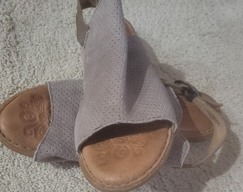 BORN Taupe Leather Slingback Open Toe Flat Cork Sole Gladiator Sandals Sz 8M - Picture 9 of 17