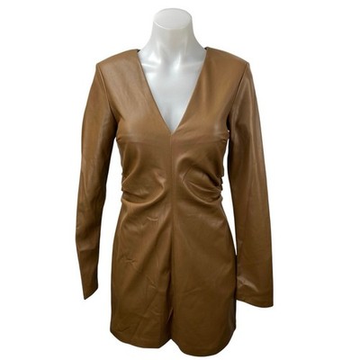 Zara Women's Brown Faux Vegan Leather V-neck Long Sleeve Mini Bodycon Dress Sz S | eBay Zara Women's Brown Faux Vegan Leather V-neck Long Sleeve Mini Bodycon Dress Sz S | eBay