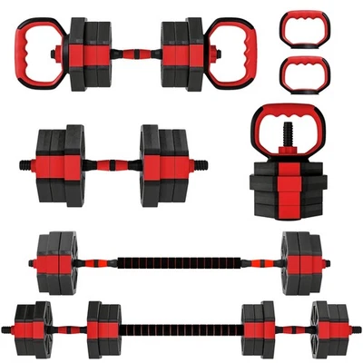 SPORTNOW 6-in-1 Adjustable Weight Dumbbells Set, 20kg Free Weights Set, Red