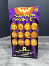 Fun World 20 pc Green Family Pumpkin Carving Kit with Stencils Halloween i18i20