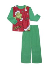 Dr. Seuss Grinch Boy Girl 2pc PJ Set Green Red Fleece Holiday Christmas