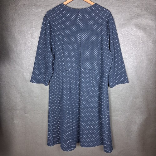 Loft Dress Womens 26 Polka Dot V Neck Sleeves Jaquard Knit Faux Wrap Navy Blue - Picture 2 of 8