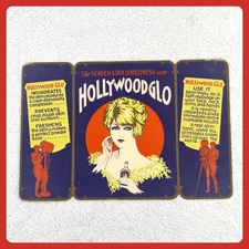 1930s Hollywood Glo Advertising Sign 18" Cardboard Display Tri-Fold Make Up
