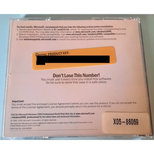 Authentic Original Windows 2000 Professional Installation CD with Key - Photo 3/4