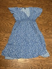 Shein Women's Blue Plus Size Ditsy Floral Butterfly Sleeve Wrap Hem Dress Sz 3XL