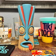 Chef Tiki Beige/Blue Tiki Mug Cup w/Swizzle Stick Bar Decor
