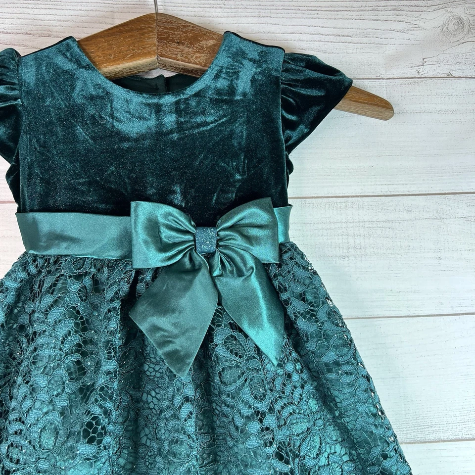 Vestido Fantasioso Jona Michelle Meninas Brilhante Glitter Elegante Veludo e Renda Tamanho 3T - Imagem 4 de 4