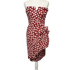 Vintage Victor Costa Strapless Cocktail Dress Polka Dot Red size 8 bow