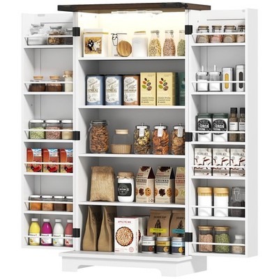 47'' Kitchen Cabinet with Sensing LED Light Food  Pantry with Adjustable Shelves