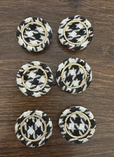 Vintage Black & White Houndstooth Button Covers with Goldtone Accent Set of 6