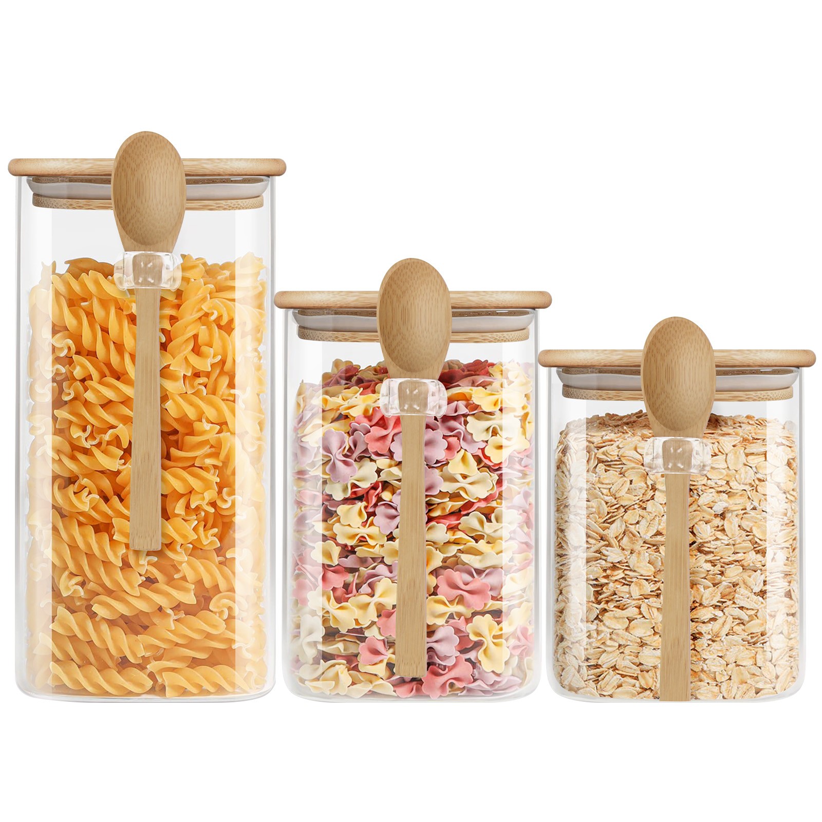 Bocaux de rangement en verre borosilicate et couvercle en bambou noble de 500ml